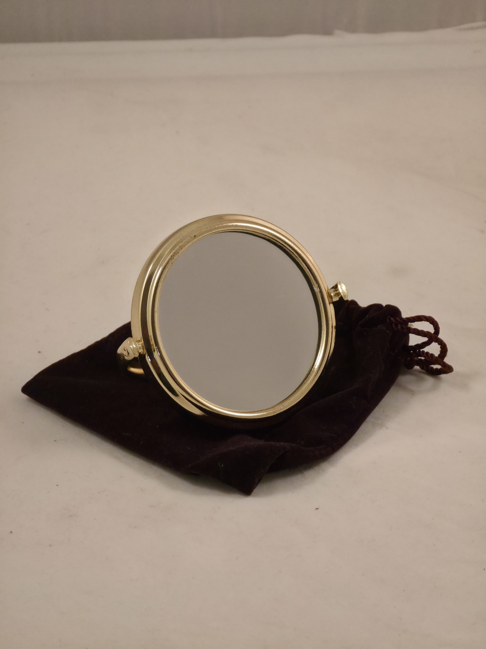 Vintage Irving Rice Gold Swivel Purse Compact Mirror w/ Velvet Bag
